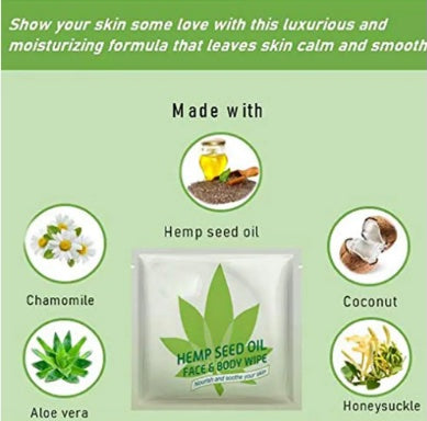 Pocket Size Individually Wrapped Hemp Seed Oil Face and Body Wipes