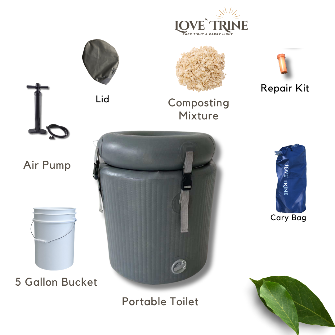 Compost Friendly l LIGHTWEIGHT COMPACT INSTANT HEAVY DUTY FULL SIZE PORTABLE TOILET WATERPROOF comes with Carry Bag, Repair Kit, High Pressure Air Pump NO ASSEMBLY INDOOR OUTDOOR CAMPING FISHING FUN