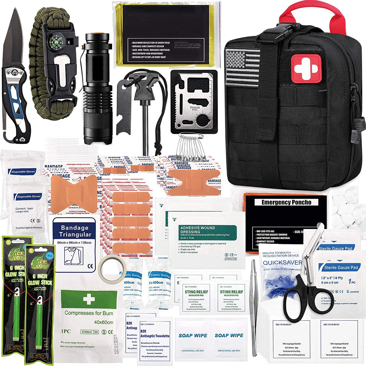 Trauma Survival First Aid Equipment Kit with Medical Supplies - Camping Adventurers Van RV Hunting Fishing