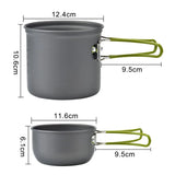 Outdoor Camping Tableware Kit Outdoor Cookware Set Foldable Spoon Fork Knife Kettle Cup Camping Equipment Supplies 1-2 People