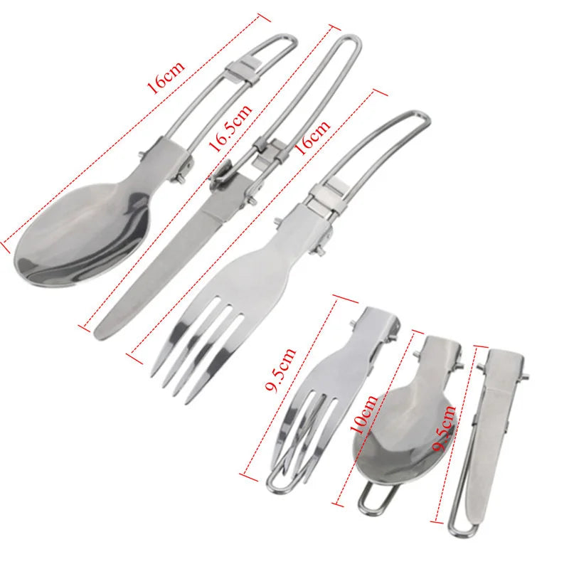 Outdoor Camping Tableware Kit Outdoor Cookware Set Foldable Spoon Fork Knife Kettle Cup Camping Equipment Supplies 1-2 People