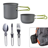 Outdoor Camping Tableware Kit Outdoor Cookware Set Foldable Spoon Fork Knife Kettle Cup Camping Equipment Supplies 1-2 People